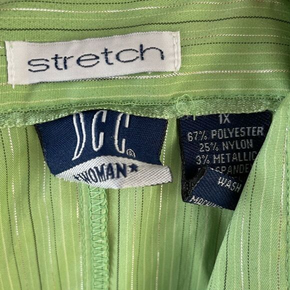 DCC Woman Green and Metallic Pinstriped Button Down Shirt Size 1X EUC - Picture 7 of 7